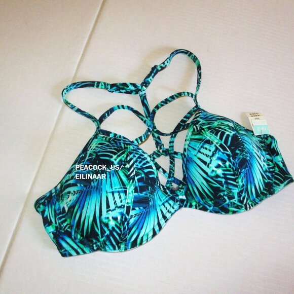 Victoria's Secret PINK Swim Light Push Up Bikini Top LARGE Strappy Front T-Back - Picture 2 of 6